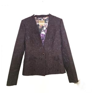 TED BAKER LONDON Women's Jacquard Floral Print Lace Purple Black Blazer size 2